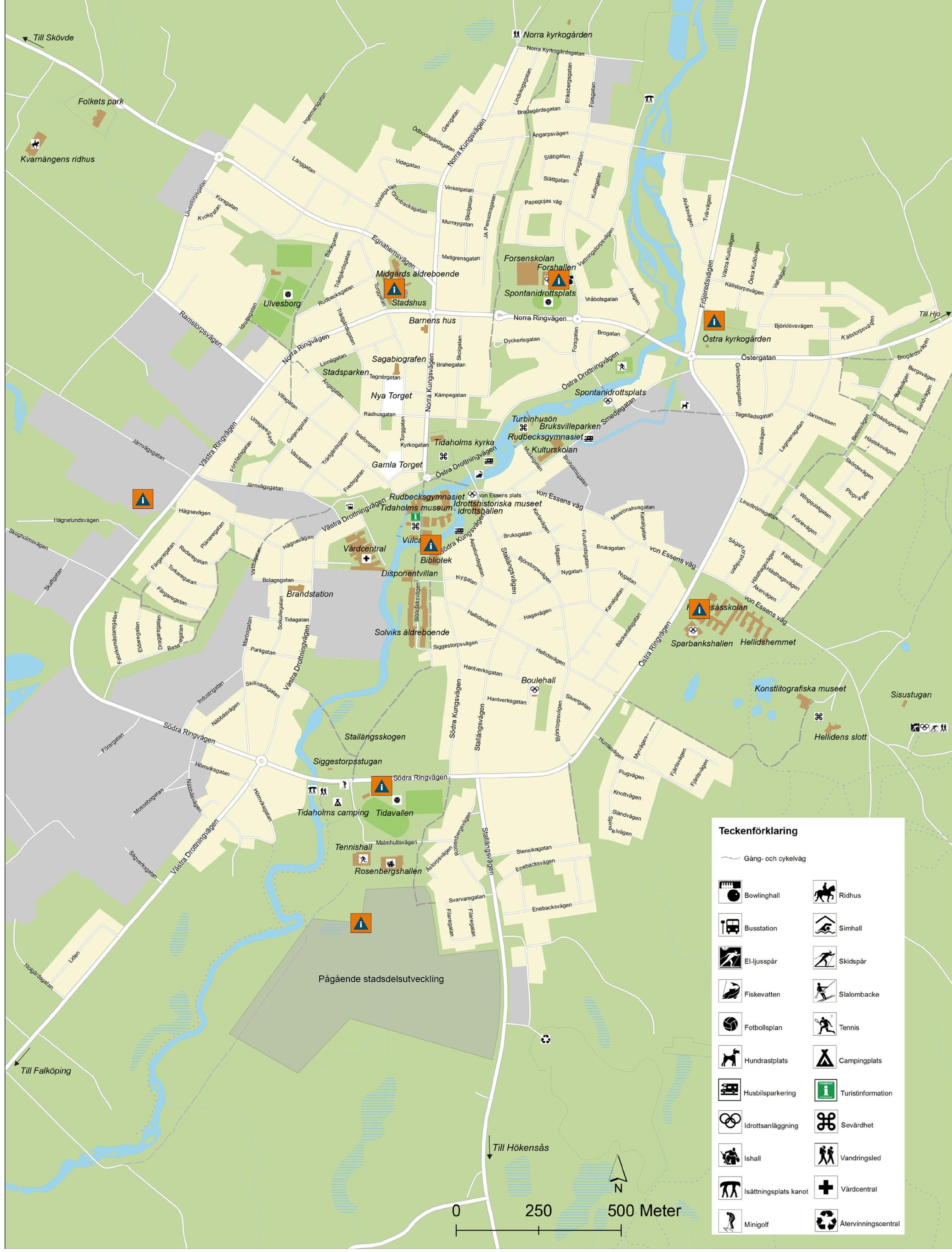 Karta över Tidaholms kommun med Informationspunkterna utmärkta